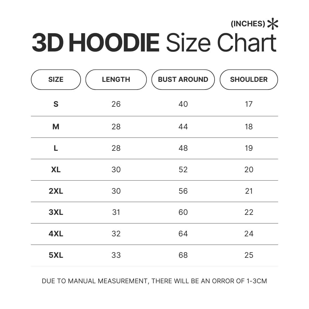 3D Hoodie Size Chart - Dragon Ball Z Store