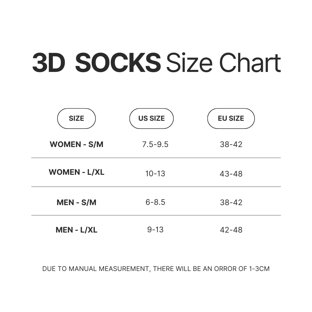 3D Socks Size Chart - Dragon Ball Z Store