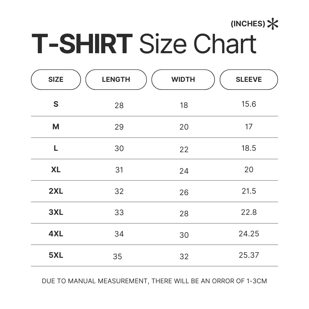 3D T shirt Size Chart - Dragon Ball Z Store