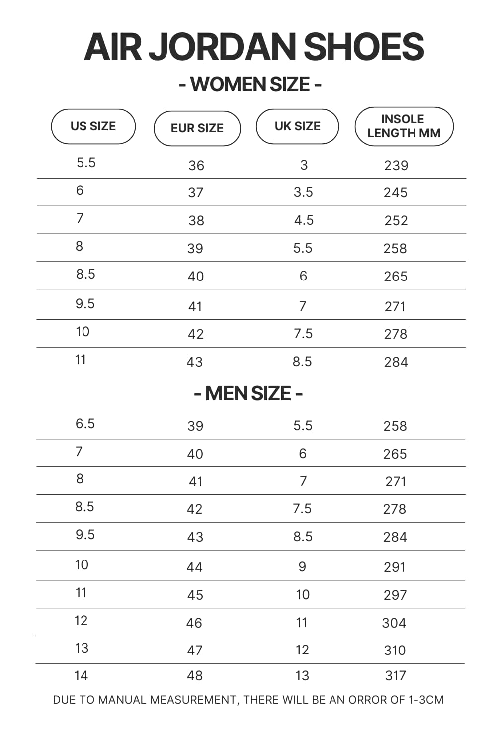 Air Jordan Shoes Size Chart - Dragon Ball Z Store
