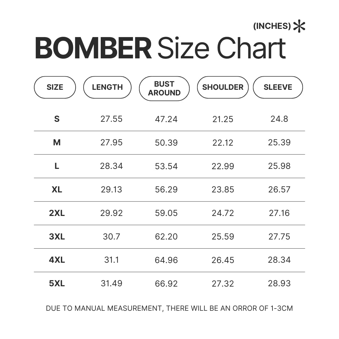 Bomber Size Chart - Dragon Ball Z Store