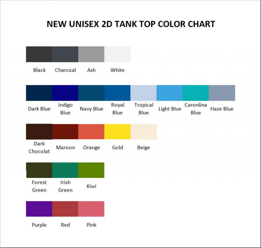 tank top color chart - Dragon Ball Z Store